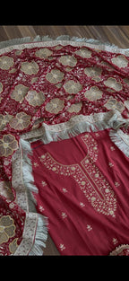 FLORAL NET CUT WORK CHIFFON SILK GHARARA