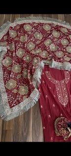 FLORAL NET CUT WORK CHIFFON SILK GHARARA