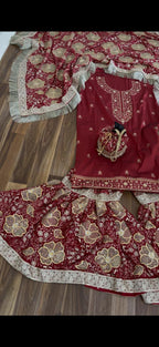 FLORAL NET CUT WORK CHIFFON SILK GHARARA