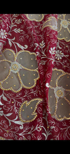 FLORAL NET CUT WORK CHIFFON SILK GHARARA