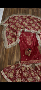 FLORAL NET CUT WORK CHIFFON SILK GHARARA