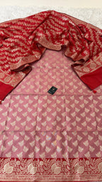 FLAMINGO RED COLOR CONTRAST COTTON SILK 3 PIECE SUIT