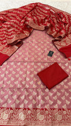 FLAMINGO RED COLOR CONTRAST COTTON SILK 3 PIECE SUIT