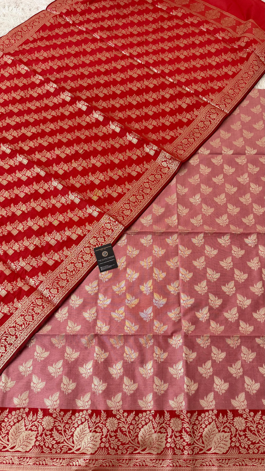 FLAMINGO RED COLOR CONTRAST COTTON SILK 3 PIECE SUIT