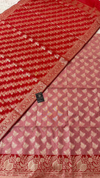 FLAMINGO RED COLOR CONTRAST COTTON SILK 3 PIECE SUIT