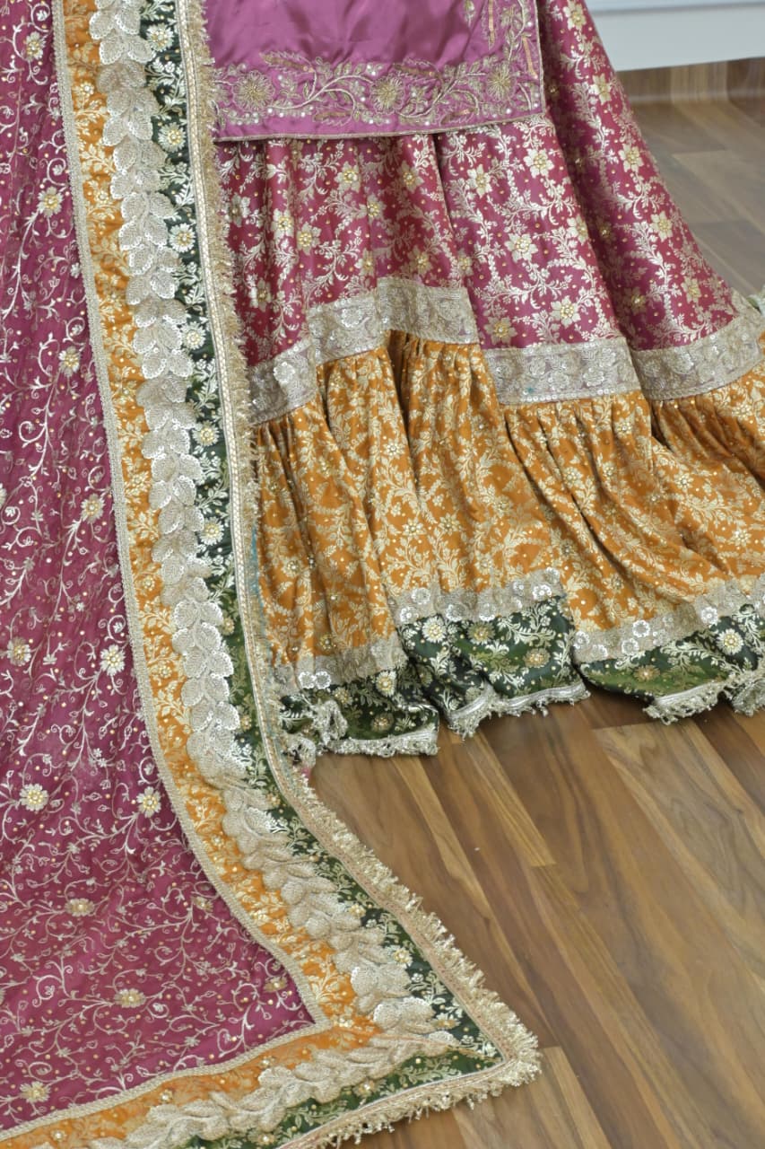 Contrast farshi gharara with tail and handwork kurti