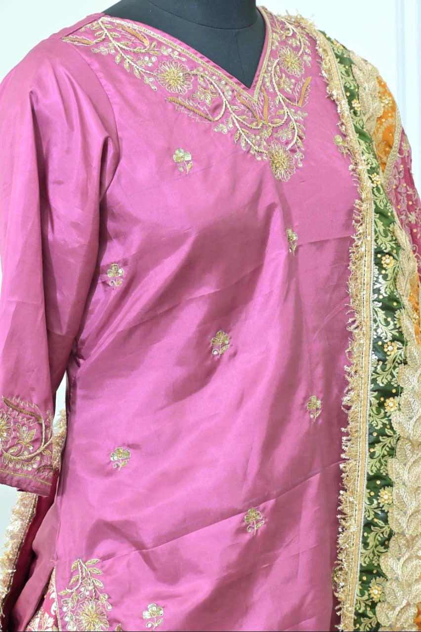 Contrast farshi gharara with tail and handwork kurti