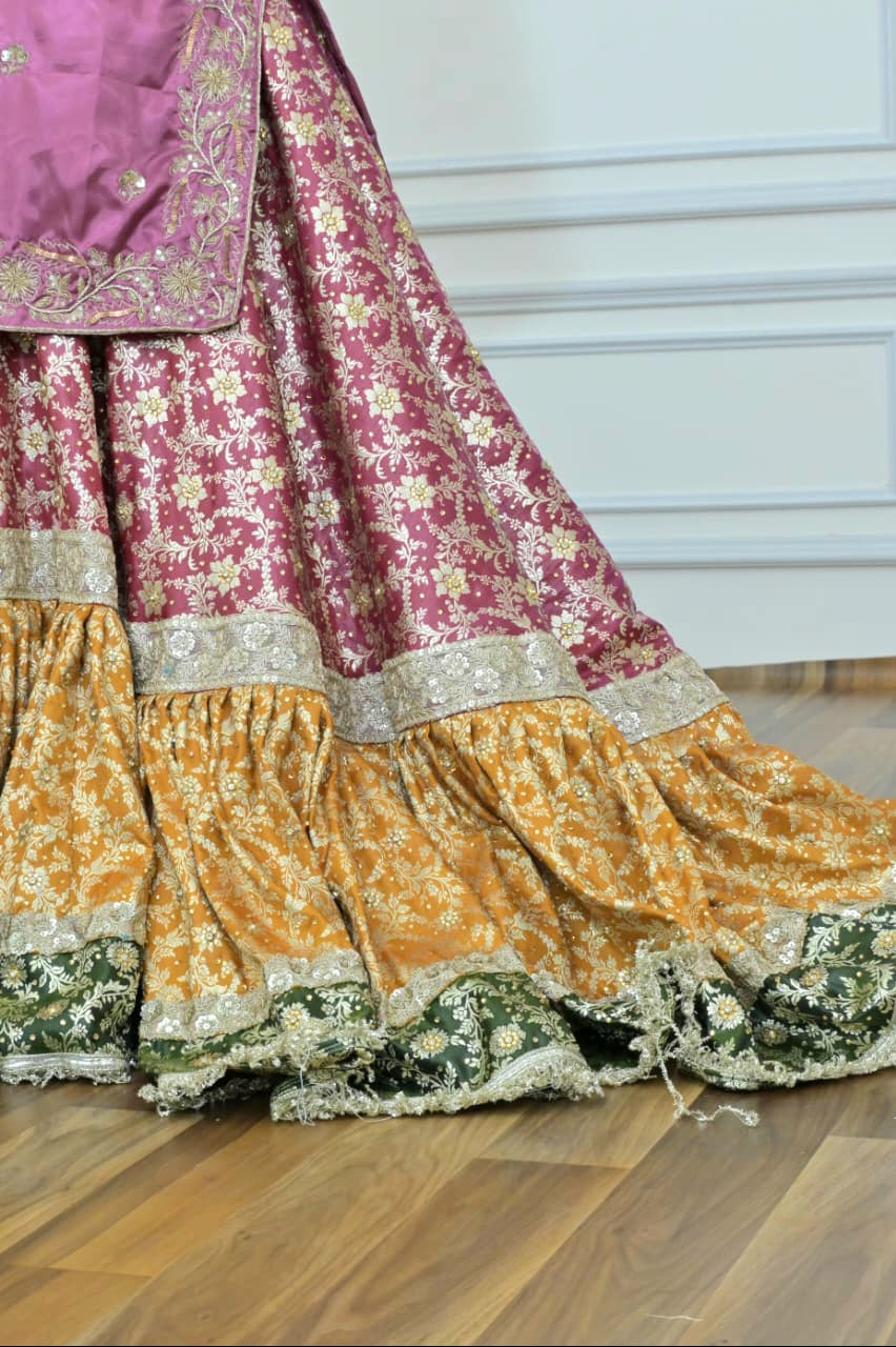 Contrast farshi gharara with tail and handwork kurti
