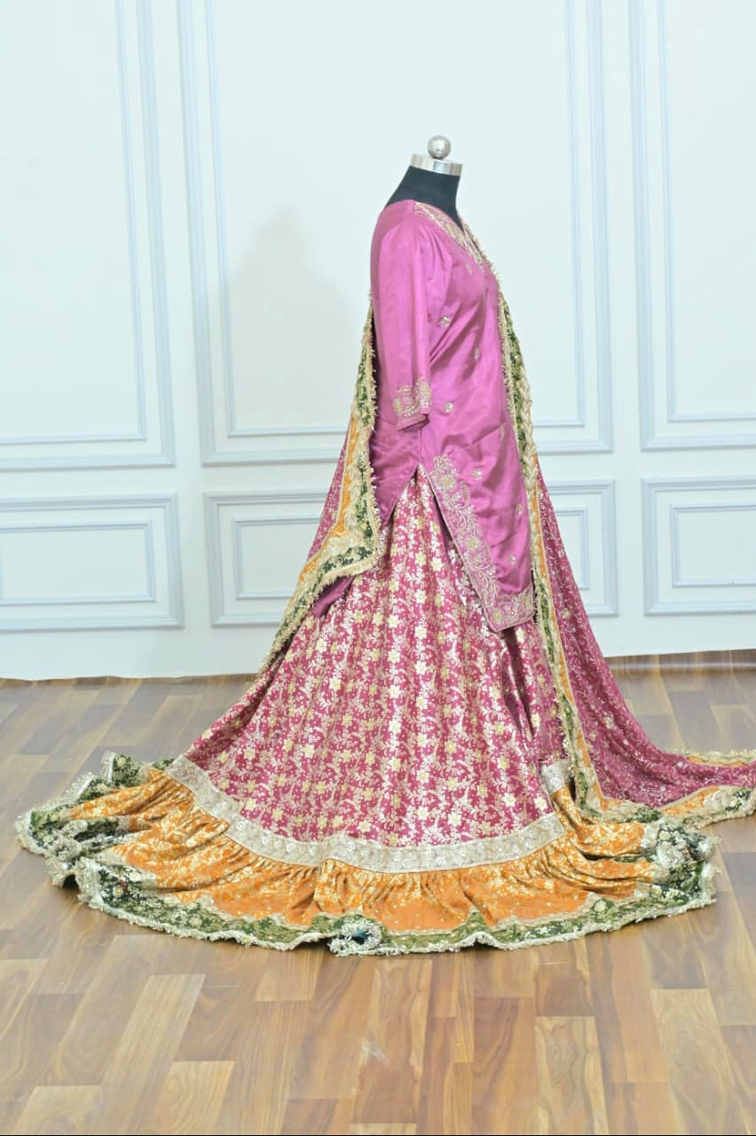 Contrast farshi gharara with tail and handwork kurti