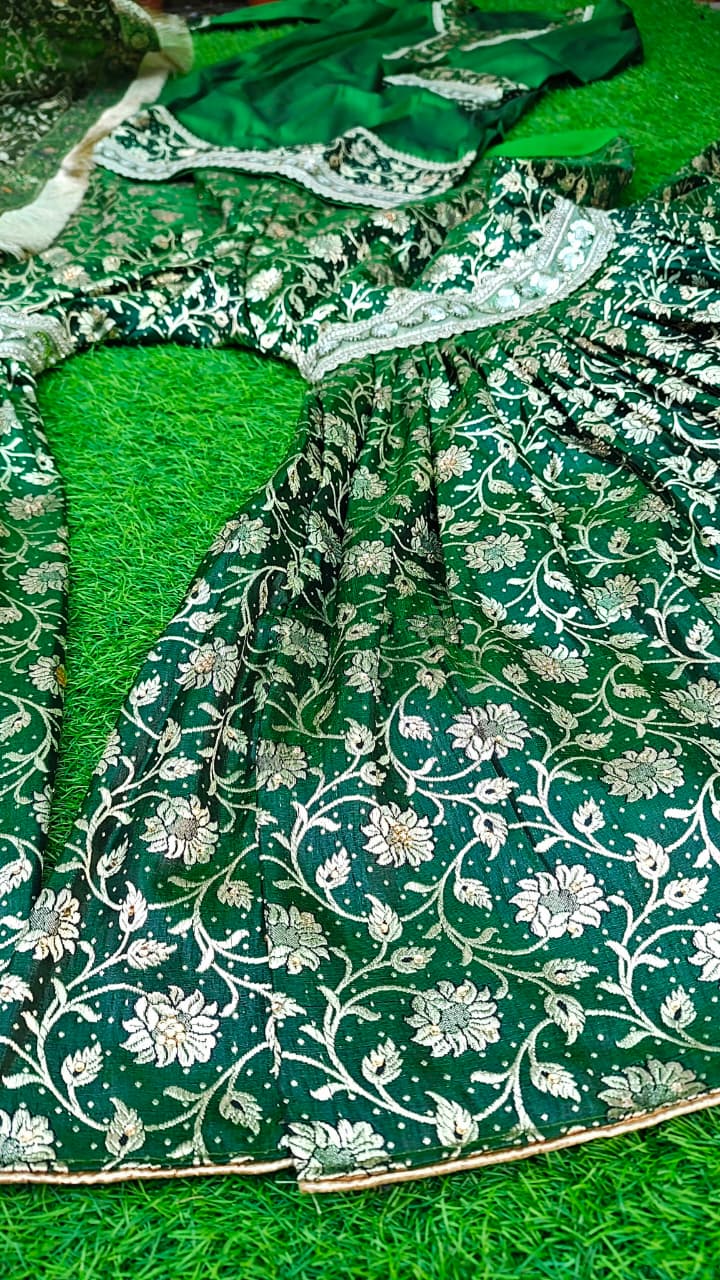 DARK MEHENDI BANARASI KIMKHAB GHARARA