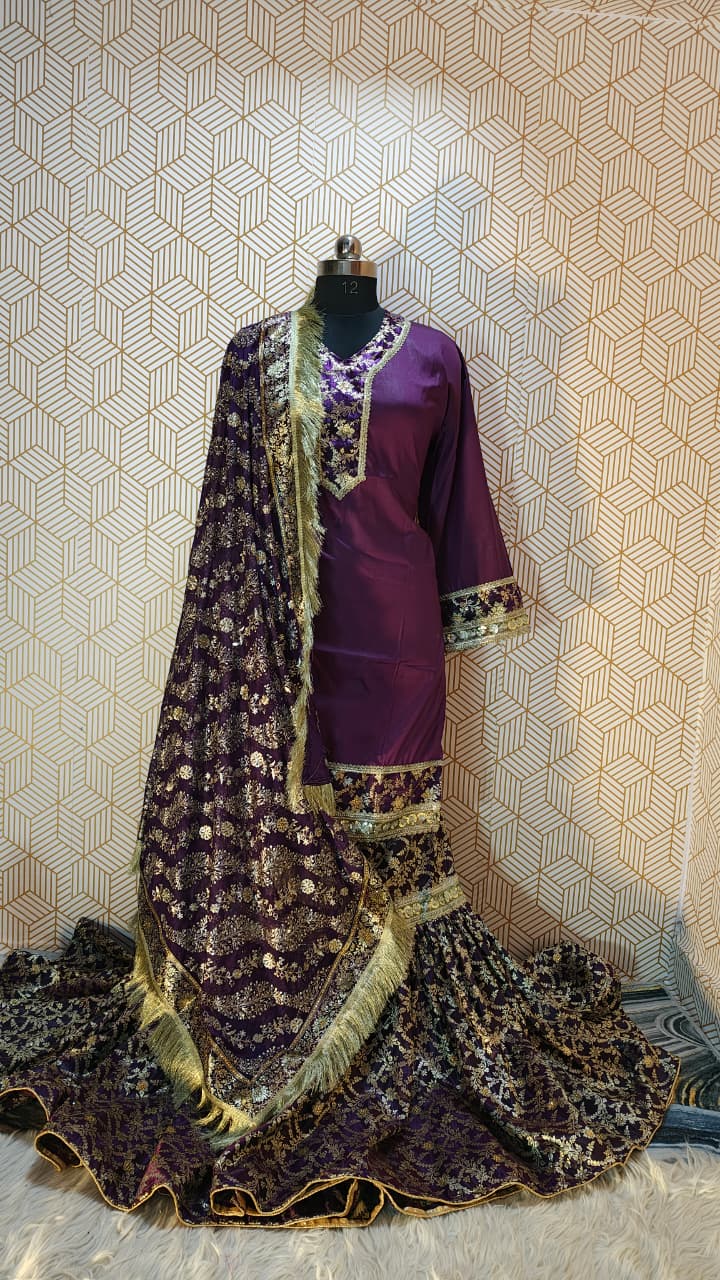 DARK PURPLE BANARASI KIMKHAB GHARARA