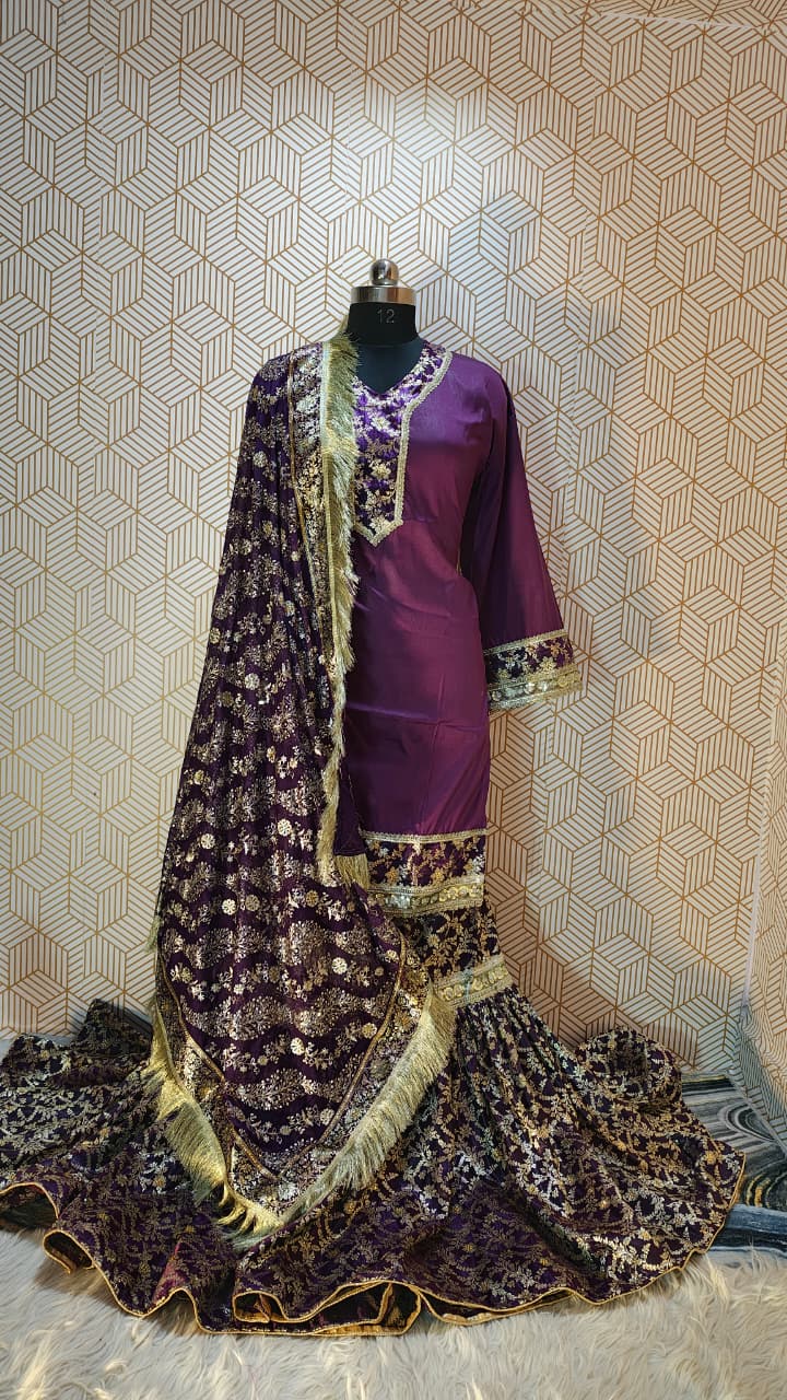 DARK PURPLE BANARASI KIMKHAB GHARARA
