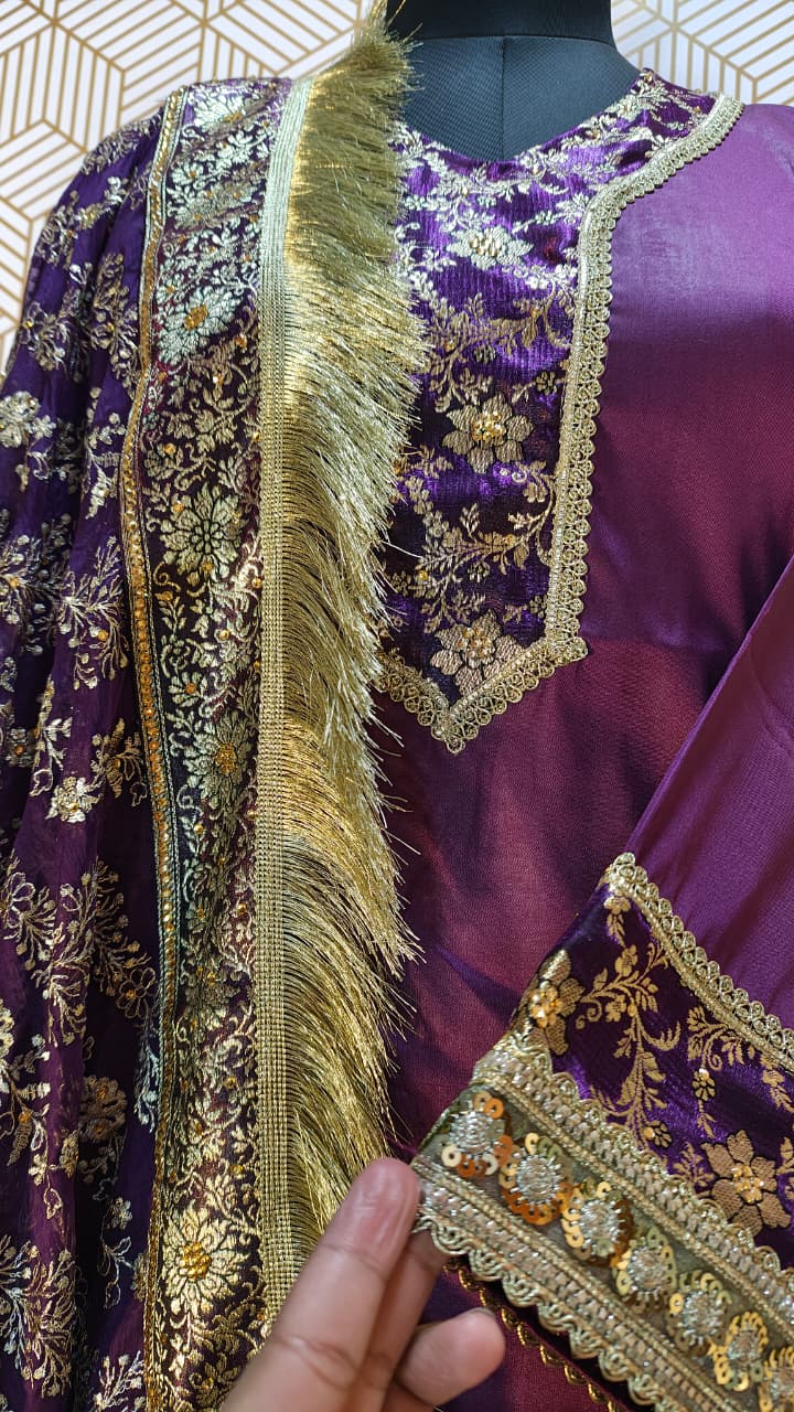 DARK PURPLE BANARASI KIMKHAB GHARARA