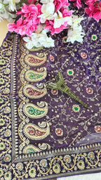 DARK PURPLE MEENEDAR BANARASI KIMKHAB GHARARA