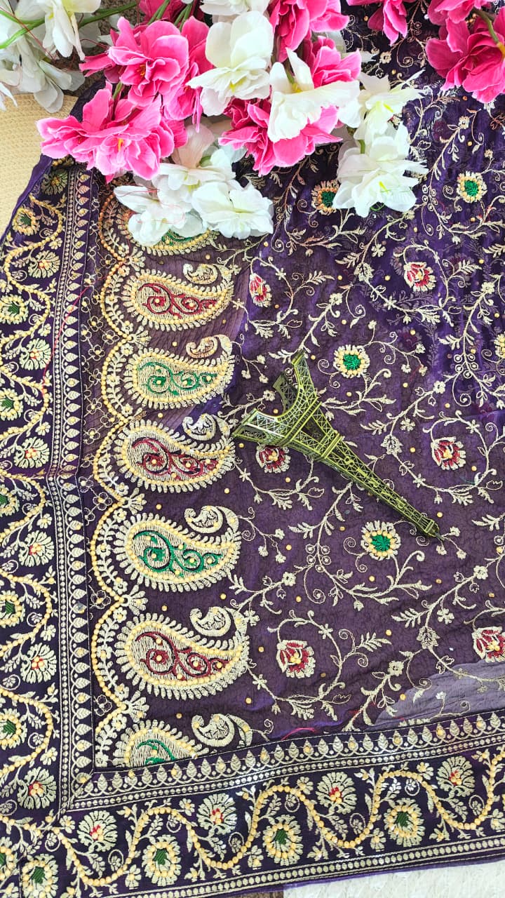 DARK PURPLE MEENEDAR BANARASI KIMKHAB GHARARA