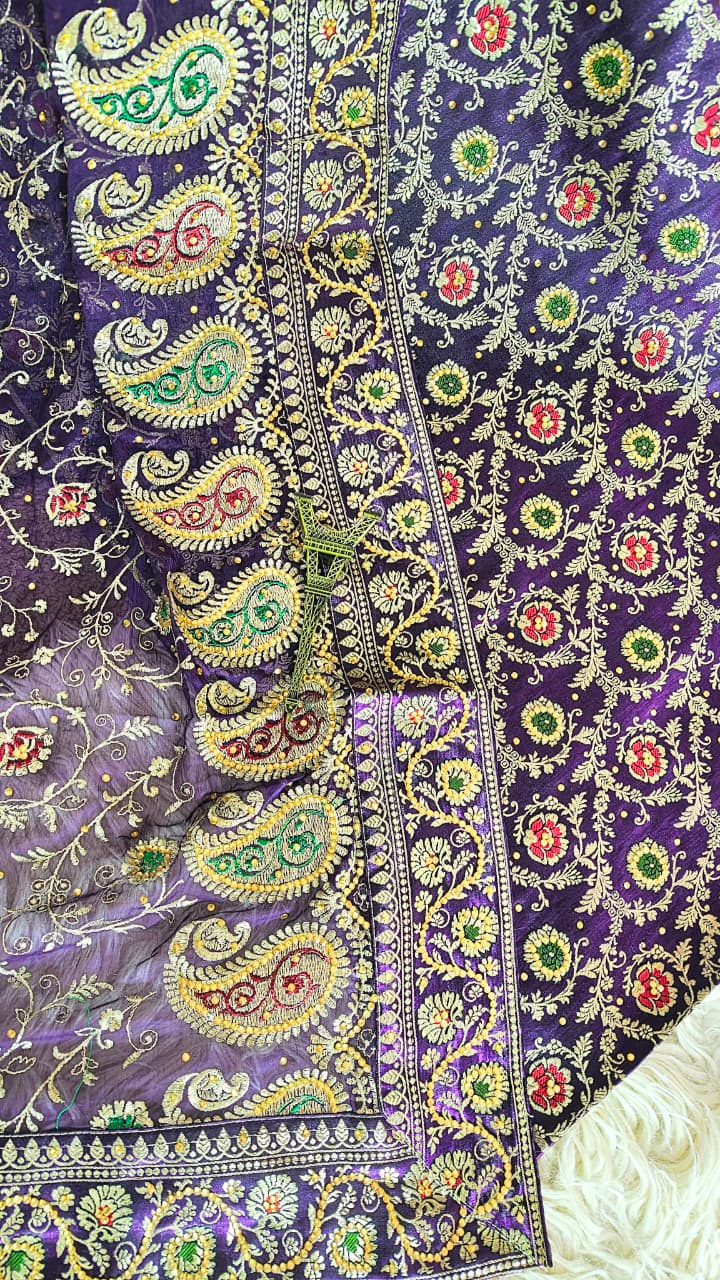 DARK PURPLE MEENEDAR BANARASI KIMKHAB GHARARA
