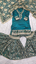DARK RAMA GREEN BANARASI KIMKHAB GHARARA WITH DESIGHNER DUPATTA