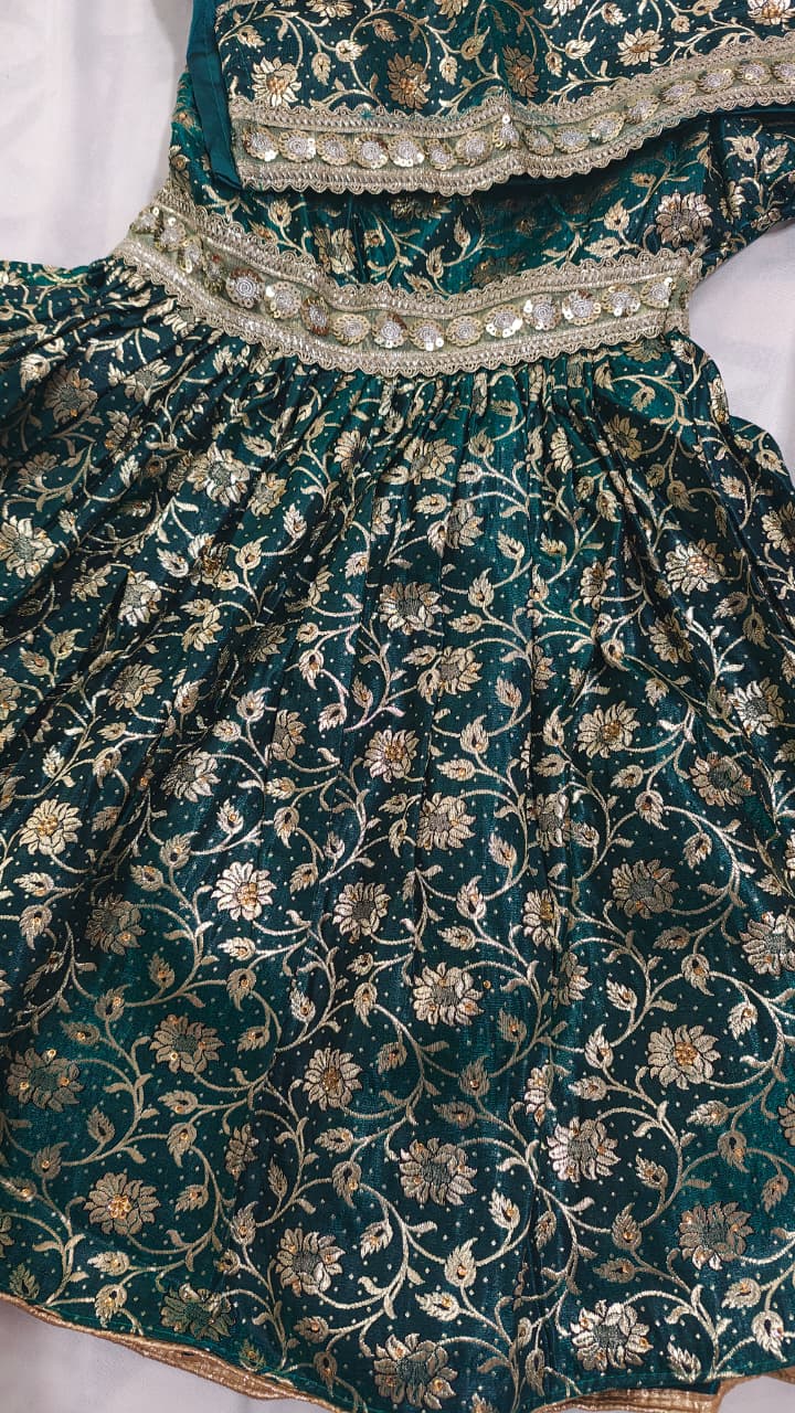 DARK RAMA GREEN BANARASI KIMKHAB GHARARA WITH DESIGHNER DUPATTA