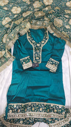 DARK RAMA GREEN BANARASI KIMKHAB GHARARA WITH DESIGHNER DUPATTA