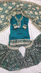 DARK RAMA GREEN BANARASI KIMKHAB GHARARA WITH DESIGHNER DUPATTA