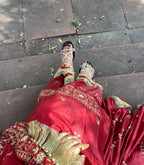 DEEP RED GHARARA WITH DIAGONAL ZARI EMBROIDERY