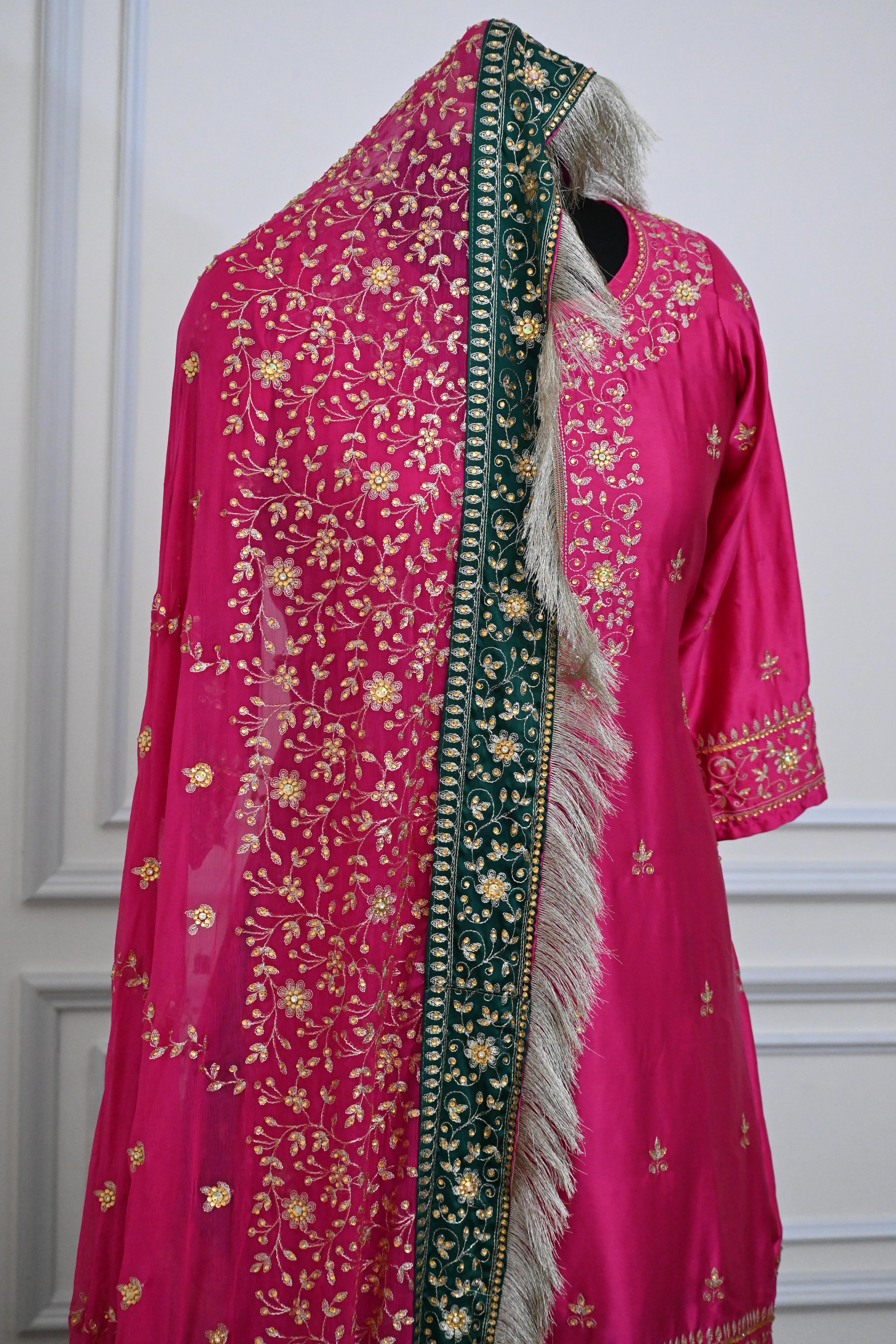 Contrast Embroidery Gharara On Mashroo Silk Fabric