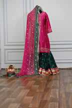 Contrast Embroidery Gharara On Mashroo Silk Fabric