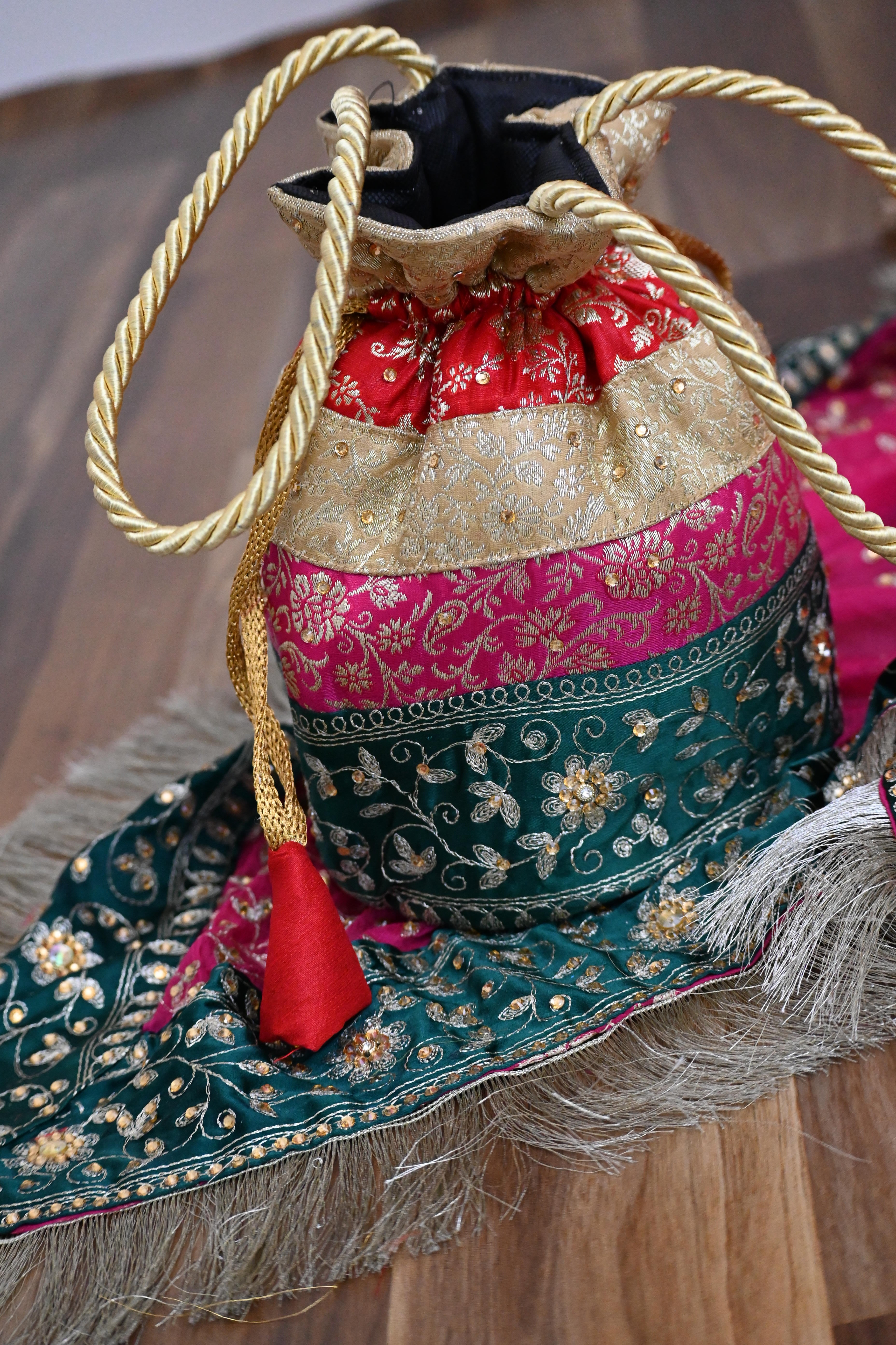 Contrast Embroidery Gharara On Mashroo Silk Fabric