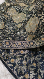 FULL BLACK BANARASI KIMKHAB GHARARA WITH DESIGHNER DUPATTA