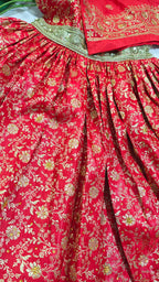 FULL RED BANARASI KIMKHAB GHARARA WITH DESIGHNER DUPATTA AND EMROIDED KURTI