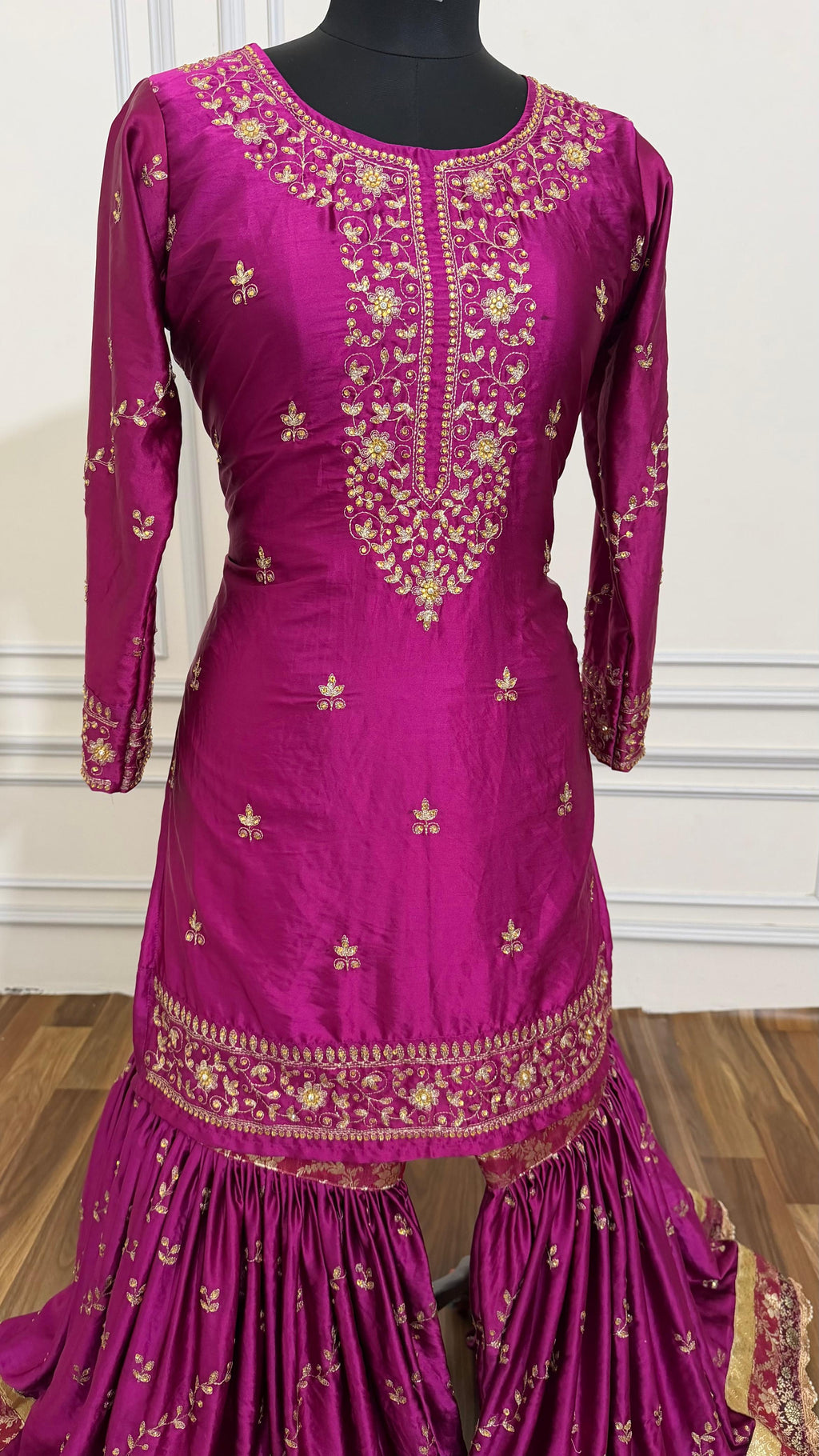 ITALIAN SATIN SILK BASED BOARDER WORK GHARARA