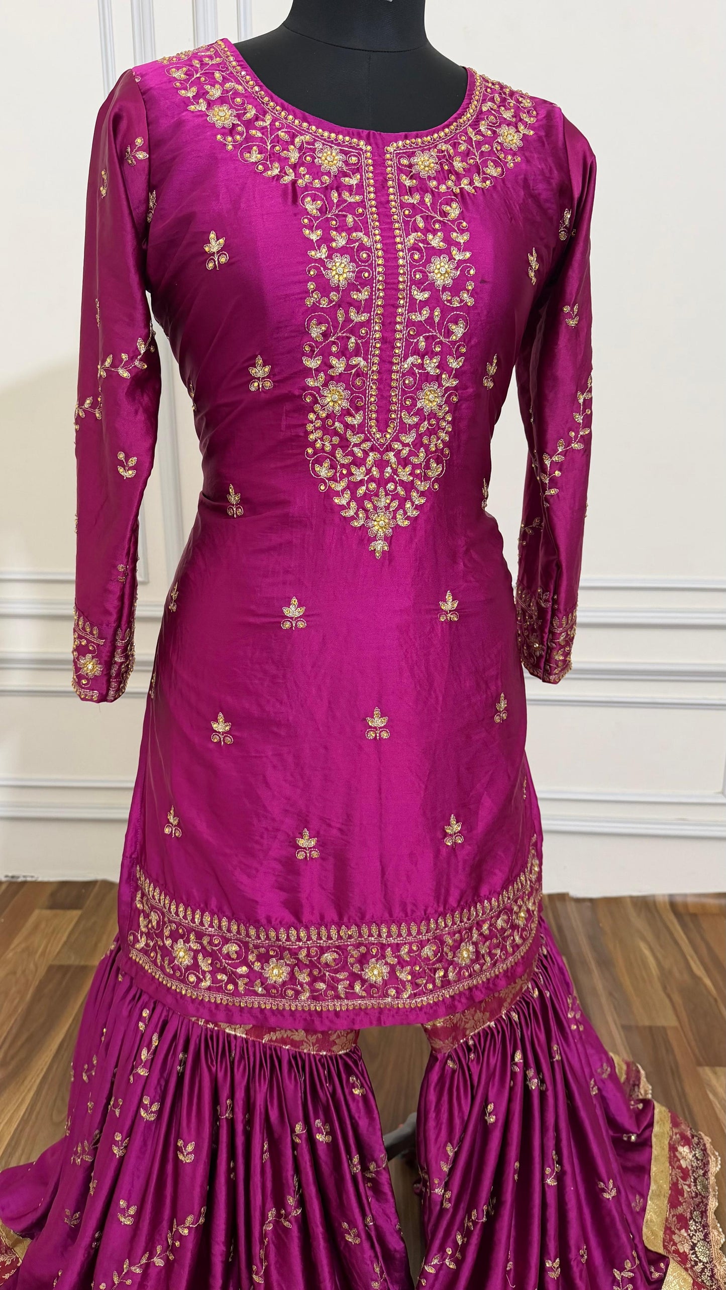 ITALIAN SATIN SILK BASED BOARDER WORK GHARARA