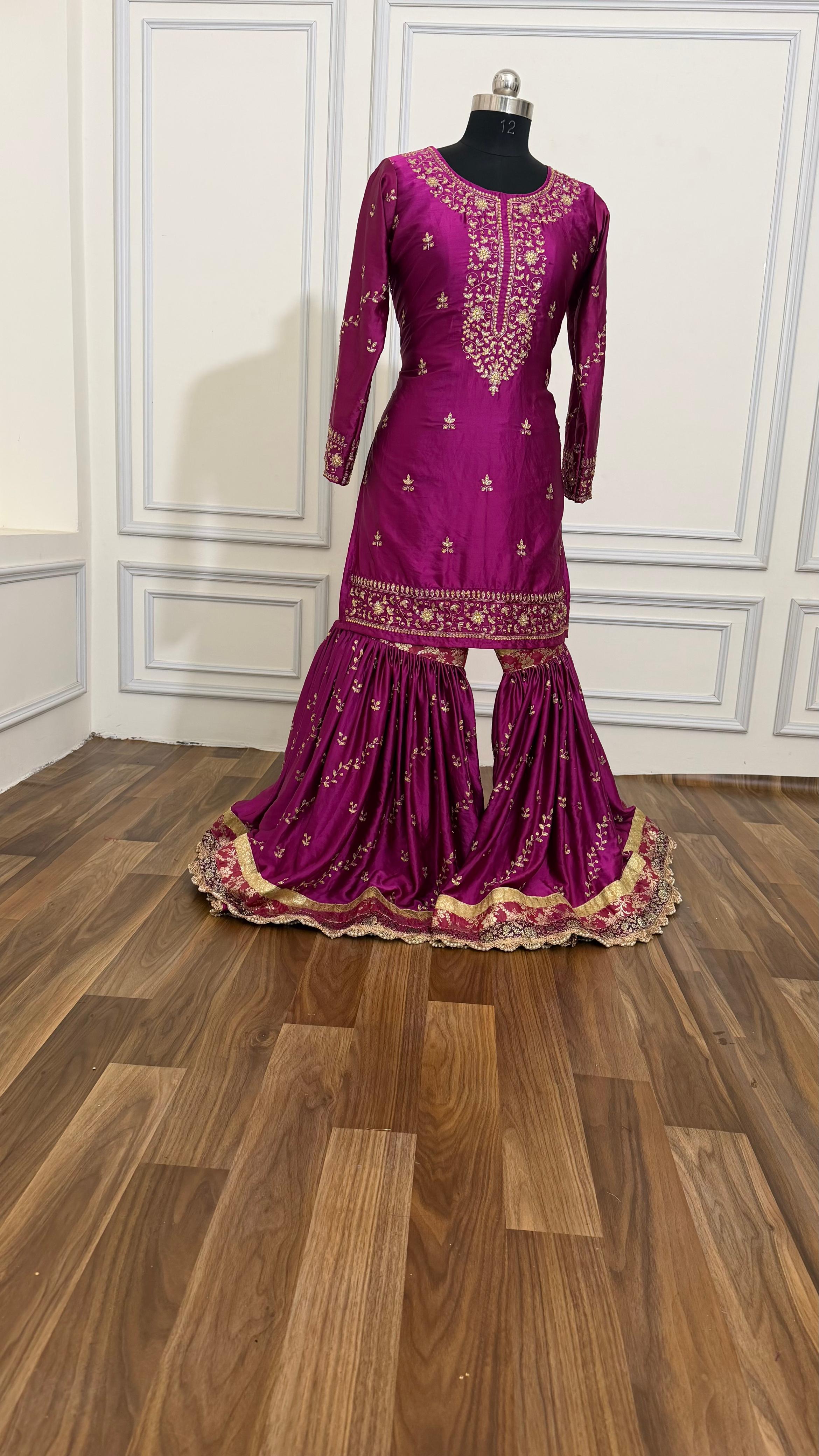 ITALIAN SATIN SILK BASED BOARDER WORK GHARARA