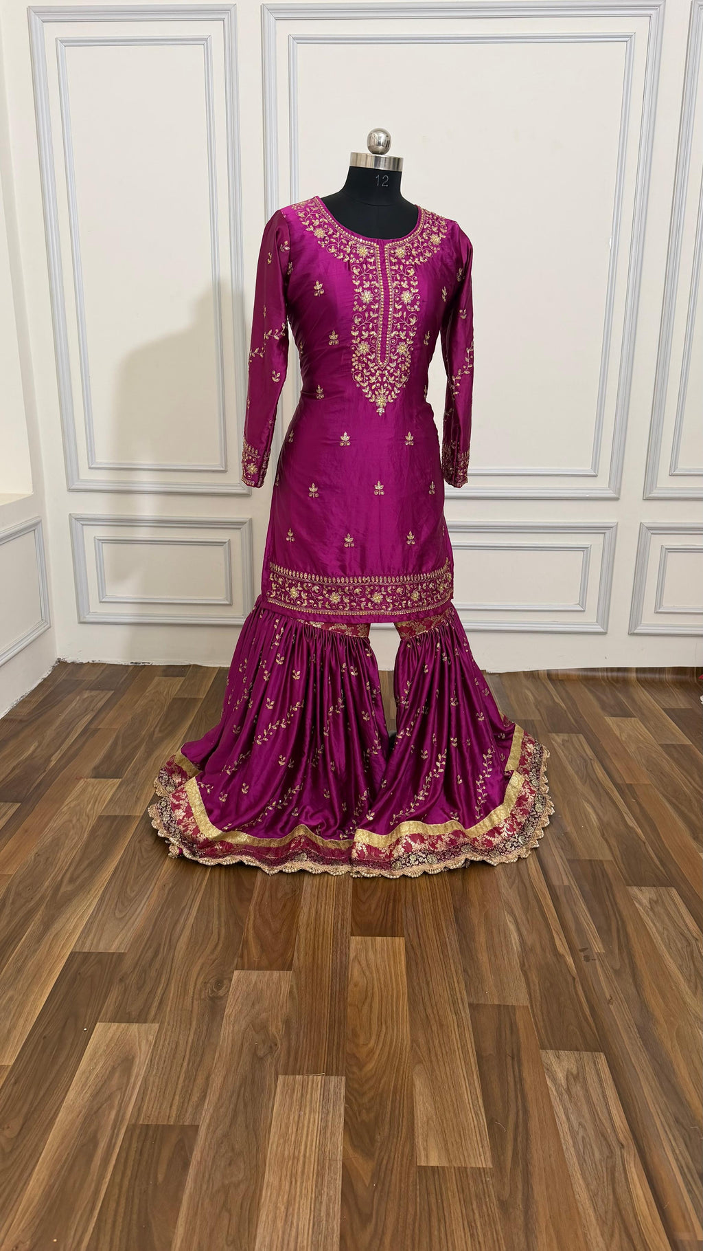 ITALIAN SATIN SILK BASED BOARDER WORK GHARARA