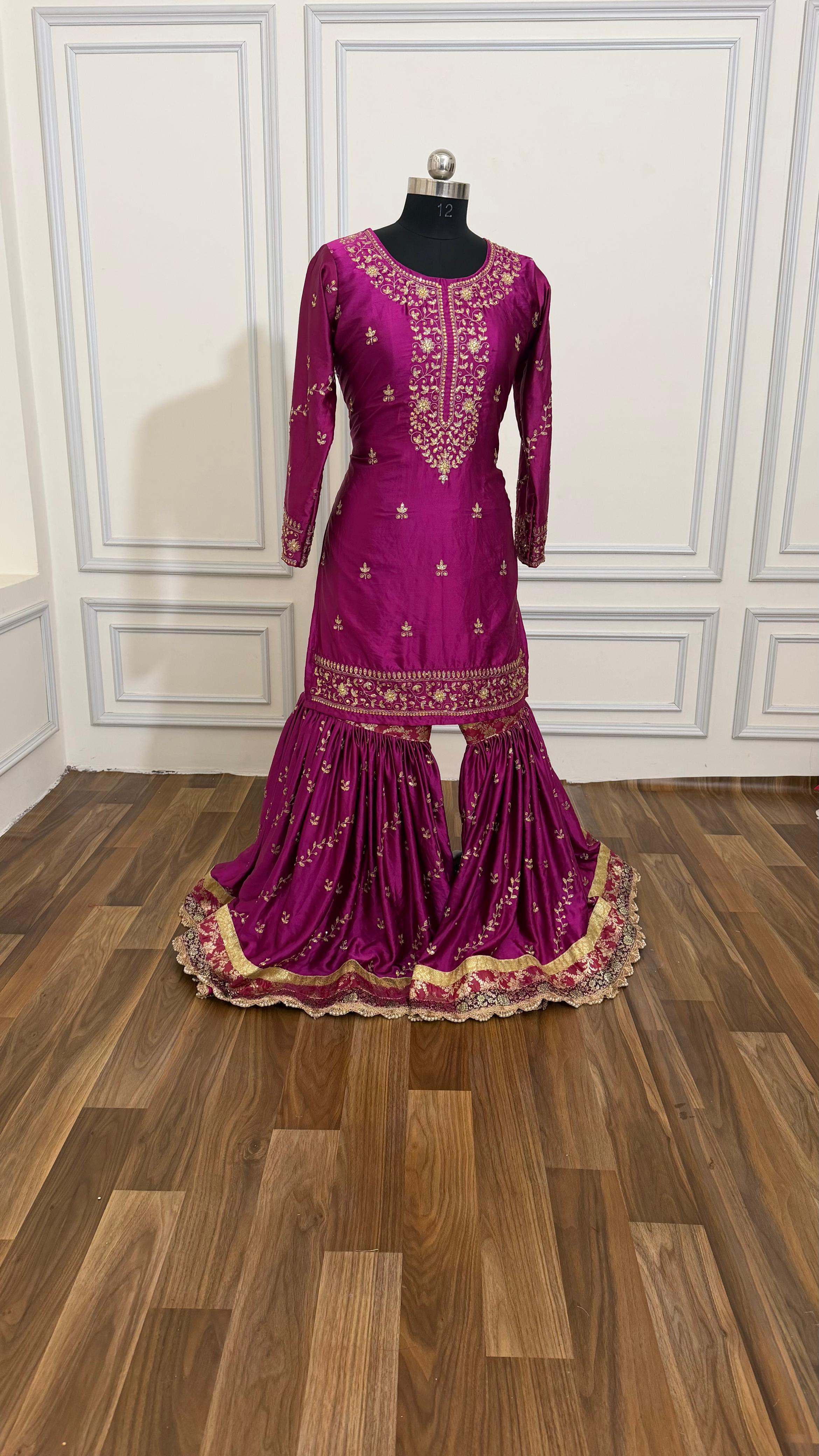 ITALIAN SATIN SILK BASED BOARDER WORK GHARARA