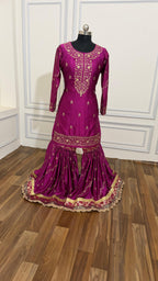 ITALIAN SATIN SILK BASED BOARDER WORK GHARARA