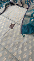 LIGHT SKY BLUE COLOR CONTRAST COTTON SILK 3 PIECE SUIT