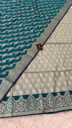 LIGHT SKY BLUE COLOR CONTRAST COTTON SILK 3 PIECE SUIT