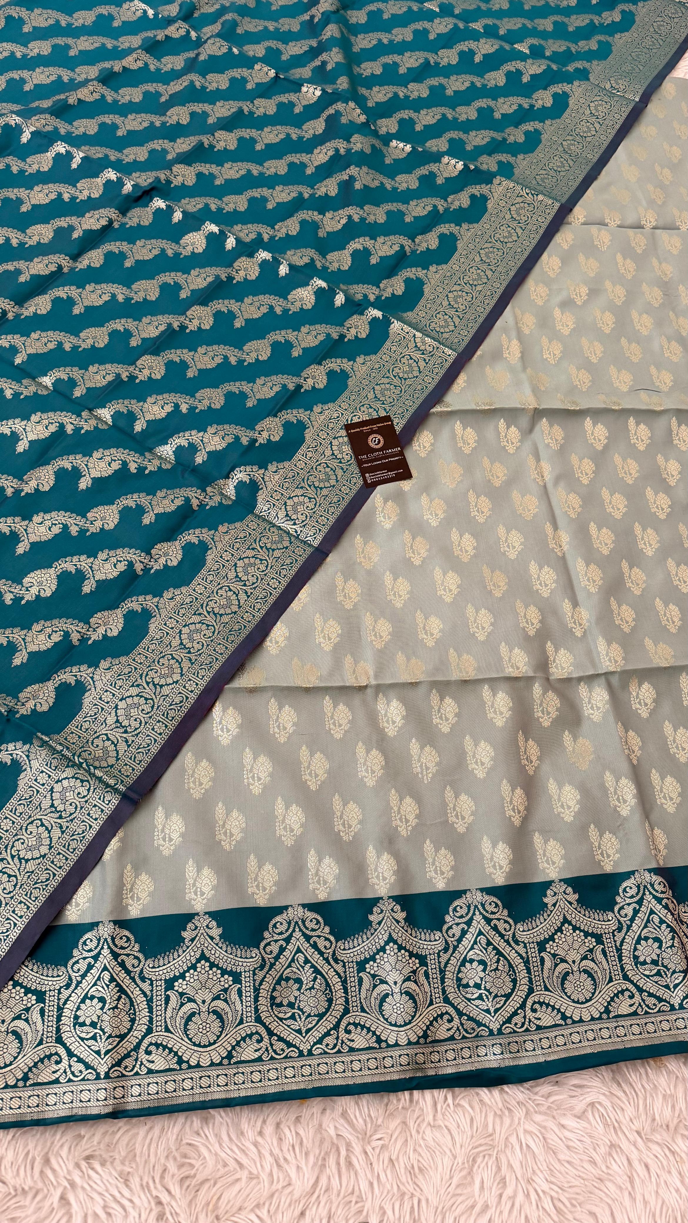 LIGHT SKY BLUE COLOR CONTRAST COTTON SILK 3 PIECE SUIT