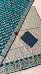 LIGHT SKY BLUE COLOR CONTRAST COTTON SILK 3 PIECE SUIT