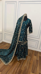 DEEP KEROSENE FULLY HANDWORK MADE GHARARA ON ITALIAN SHIMMER SILK FABRIC