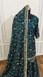 DEEP KEROSENE FULLY HANDWORK MADE GHARARA ON ITALIAN SHIMMER SILK FABRIC