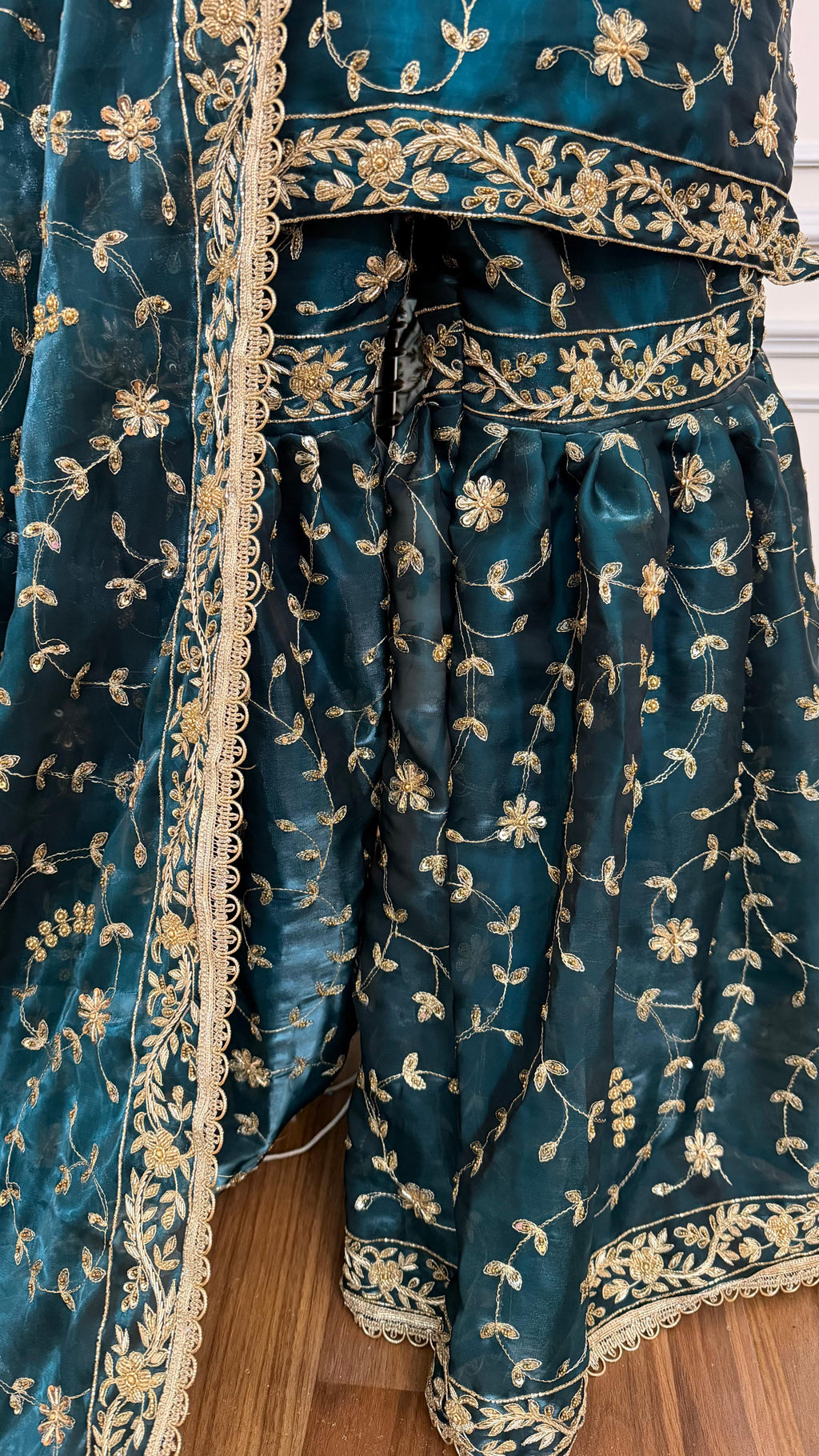 DEEP KEROSENE FULLY HANDWORK MADE GHARARA ON ITALIAN SHIMMER SILK FABRIC