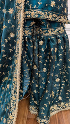 DEEP KEROSENE FULLY HANDWORK MADE GHARARA ON ITALIAN SHIMMER SILK FABRIC