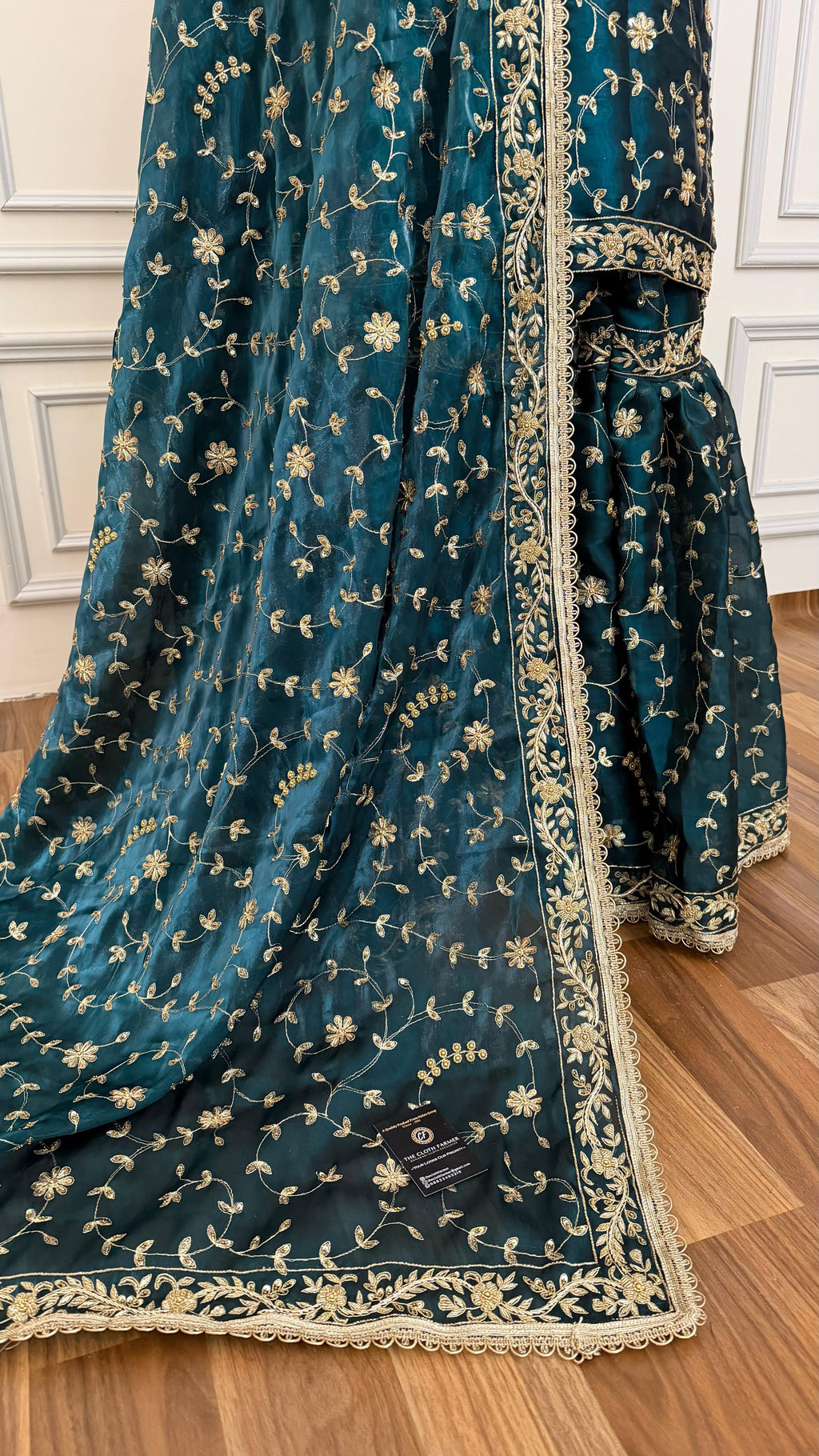 DEEP KEROSENE FULLY HANDWORK MADE GHARARA ON ITALIAN SHIMMER SILK FABRIC
