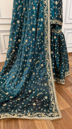 DEEP KEROSENE FULLY HANDWORK MADE GHARARA ON ITALIAN SHIMMER SILK FABRIC
