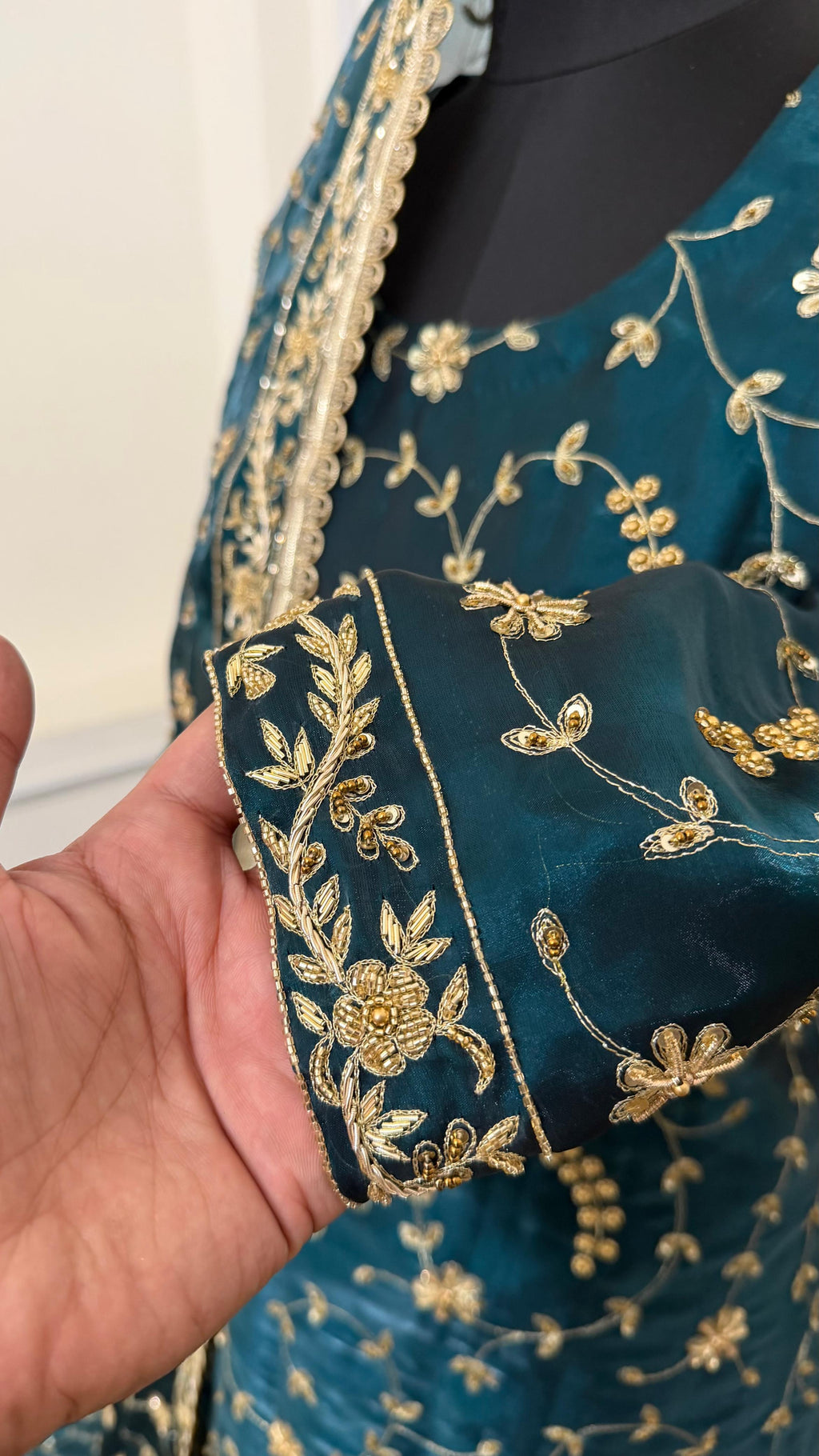 DEEP KEROSENE FULLY HANDWORK MADE GHARARA ON ITALIAN SHIMMER SILK FABRIC