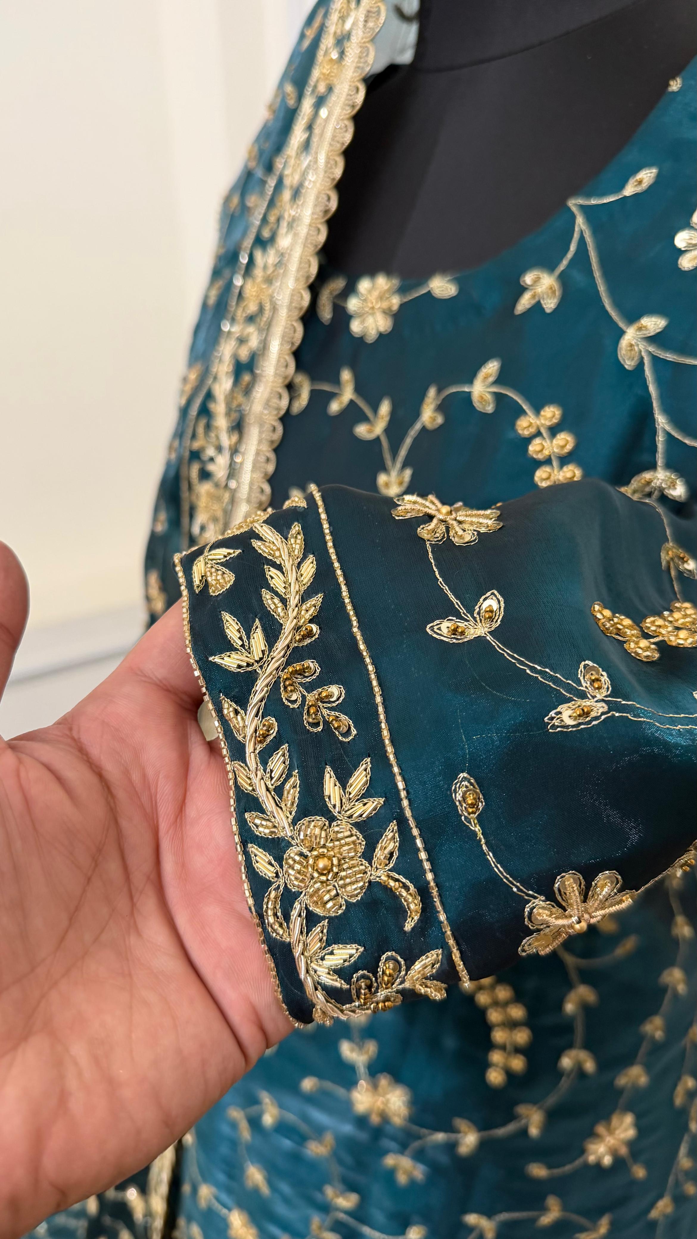 DEEP KEROSENE FULLY HANDWORK MADE GHARARA ON ITALIAN SHIMMER SILK FABRIC