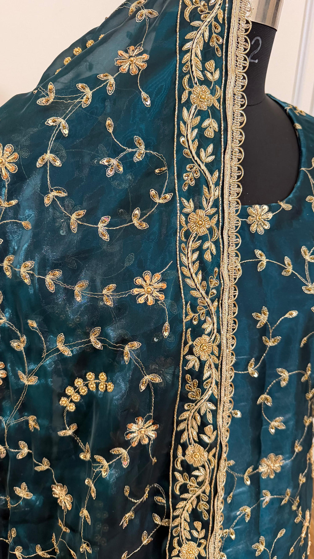 DEEP KEROSENE FULLY HANDWORK MADE GHARARA ON ITALIAN SHIMMER SILK FABRIC