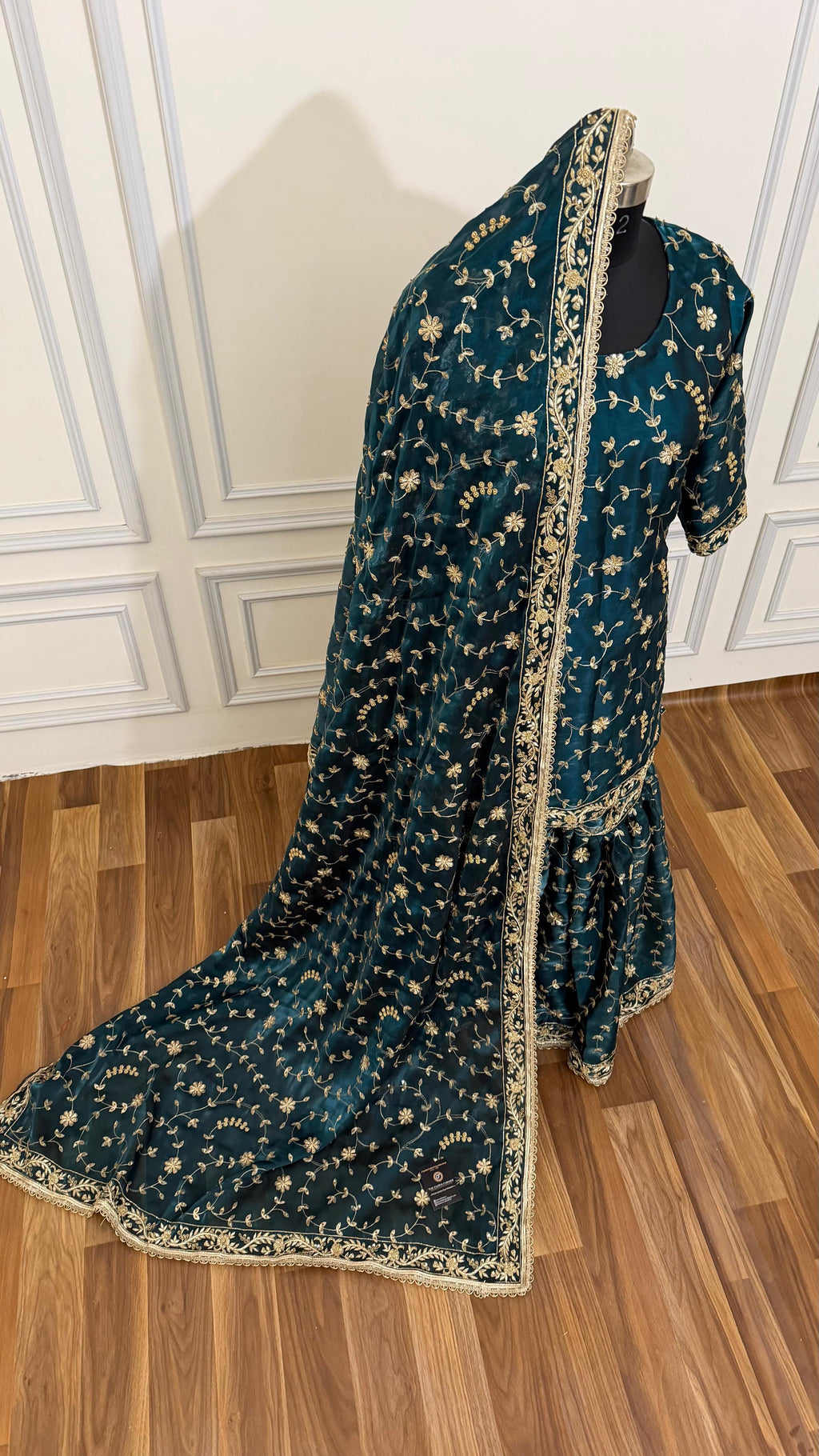 DEEP KEROSENE FULLY HANDWORK MADE GHARARA ON ITALIAN SHIMMER SILK FABRIC
